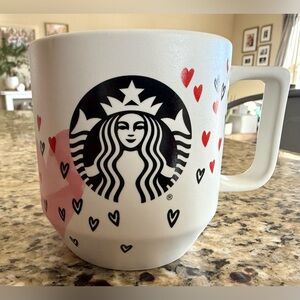 Starbucks Valentine Hearts Mug 12 oz | White Red Pink Heart Print Cup 2016
